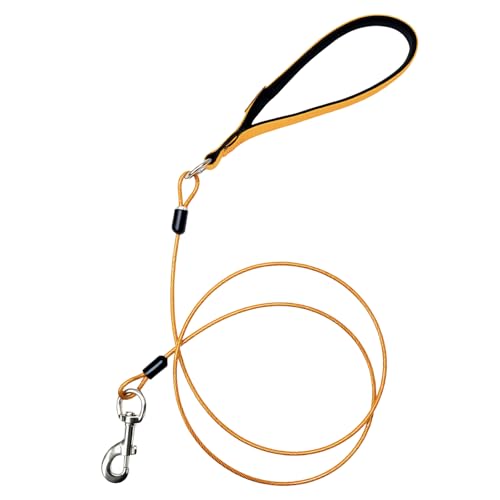 Heavy Duty Dog Leash, Chew Proof Metal Leash for Large Dogs (Up to 250lbs), WireRope Dog Leashes with Soft Silicone Grip (Orange, 5 FT)