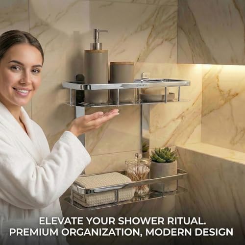 Image of EVANEX Double Layer Bathroom Shelf| 5x12 Inch Bathroom Shelf Organiser Racks| 304 Stainless Steel Wall Mount 2 Layer Multipurpose Storage Organizer for Toiletries and Bathroom Accessories