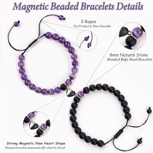 2 Pcs Magnetic Couples Bracelets Matching Bracelets Adjustable Connecting Bracelets, Double Rope Strong Couple Valentines Day Gifts Friendship Beads Bracelet2