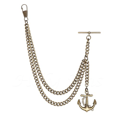 Holy Sins Jewellery Made in the UK Bronze Colour Single Albert Pocket Watch Chain with Anchor Pendant (12)