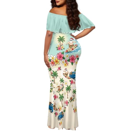 Image of Polynesian Dresses for Women Off Shoulder Maxi Dress Puletasi Samoan Dresses S-7XL