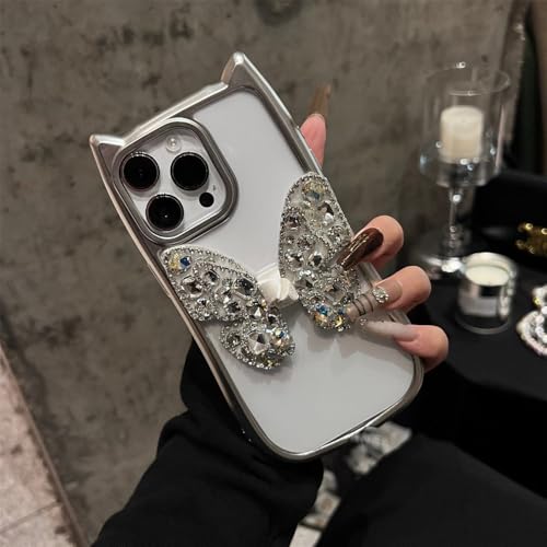 Coque silicone papillon iPhone 14 Pro transparente argent NevStp - 4