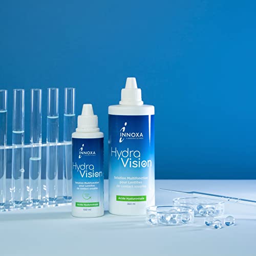 INNOXA - Kontaktlinsenflüssigkeit - Optimaler Tragekomfort durch HYALURON - Pflegelösung 100 ml für alle Weichen Kontaktlinsen mit Behälter