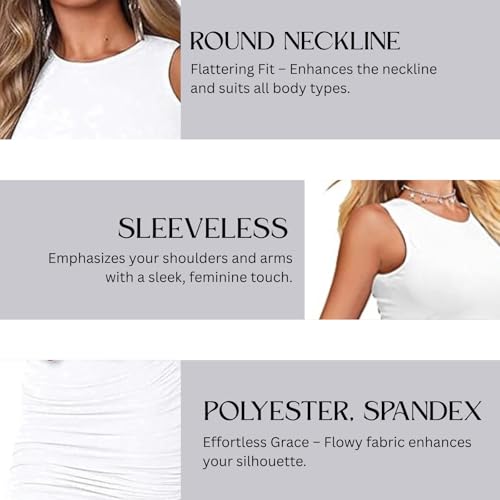 Image of LONDON BELLY Women's Solid Pattern Polyester Blend Bodycon Mini Dress with Drawstring Fitted Closure Type Round Neck and Sleeveless Thigh Length | One Piece Dresses for Women
