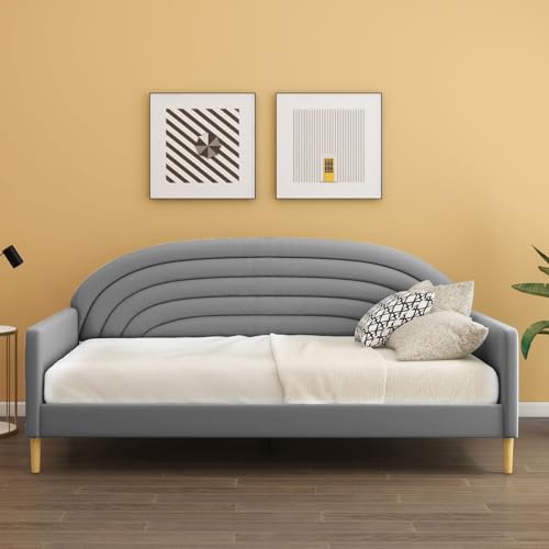 (headboard only) Twin Size Upholstered Daybed, Modern Curved Tufte for Bedroom Living Room Guest Room,Grey