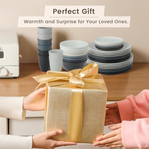 Image of Homienly Premium 40 PCS Wheat Straw Dinnerware Set - Dinner Plates, Cereal Bowls, Unbreakable Cups Set, Microwave and Dishwasher Safe Dishes Set, Reusable Lightweight Dish Sets for Kitchen(Black Grey)