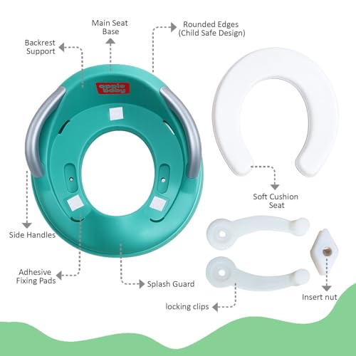 Image of Apple Baby Kids Potty Training Seat with Handles for Western Toilet | Comfortable & Anti-Slip Baby Toilet Trainer PS1067 (GREEN)