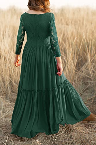 Image of MITILLY Girls Lace Flower Wedding Guest Long Maxi Dress for 6-12 Years | Girls Boho Dress, Girls' Special Occasion Dresses, Wedding Party, Size 6-12 Years, Ruffle Sleeve, A Line, With Pockets