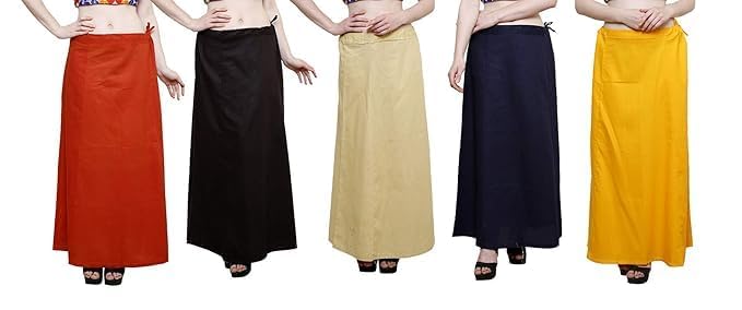 Image of Vlazom Women's Cotton Saree Petticoat - Pack of 5 Inskirts | Soft & Breathable Underskirts | Adjustable Drawstring Waist | Multicolor for Daily & Occasion Wear
