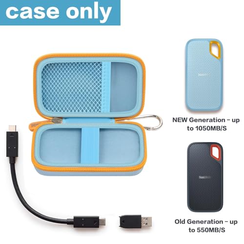 Funda rígida compatible con SanDisk 500 GB, 1 TB, 2 TB, 4 TB, SSD portátil Extreme, hasta 1050 MB/s, USB-C, USB 3.2 Gen 2, unidad externa de estado sólido, soporte de viaje para cables USB, color azul - imagen 2