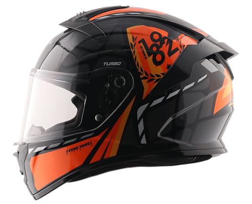 Image of Vega VF 10 Turbo Squad Full Face Riding Helmet with Shock-Absorbing Liner, Dual Tone Design, Lightweight Build, Aerodynamic Fit, Ventilated Interior, and Modern Black Orange Styling Black Orange -M