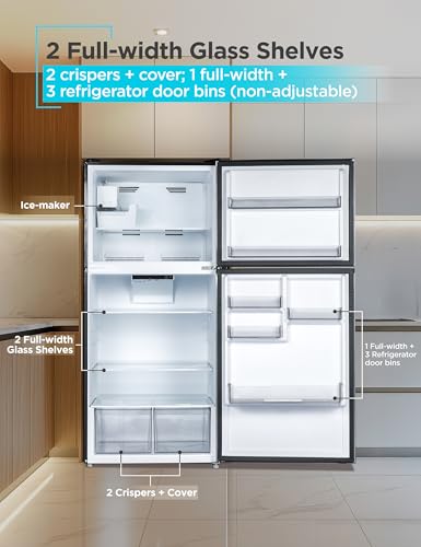 Image of BLACK+DECKER 20.1 Cu. Ft. Top Mount Refrigerator with Ice Maker, 2-Door Refrigerator with Top Freezer, Freezer with Icemaker and Adjustable Temperature Control, BR2010JIMS, Stainless Look