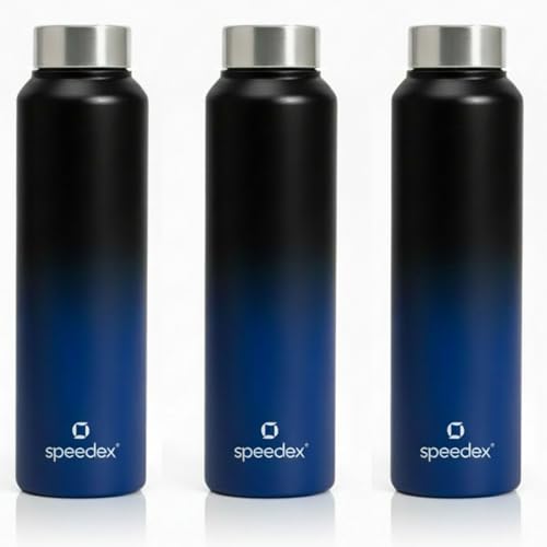 Image of Speedex Stainless Steel Water Bottle 1 Ltr, Leak Proof Screw Cap, BIS Approved 1000 ml Metal Bottle For Daily, Office, School, Gym, Travel Use for Men, Women, Kids, Adults, Black Blue, Set of 3