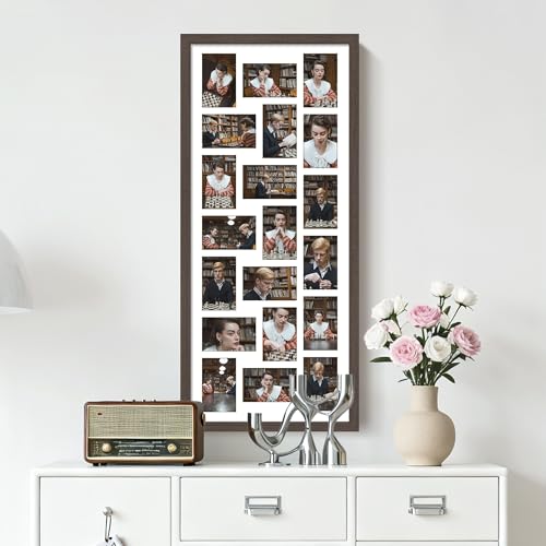 Image of DUENPY 16x38 Collage Picture Frame 4x6 Collage Frame Displays twenty 4x6 inch Photos Available Horizontal Wall Mounting Display and Vertical Walnut