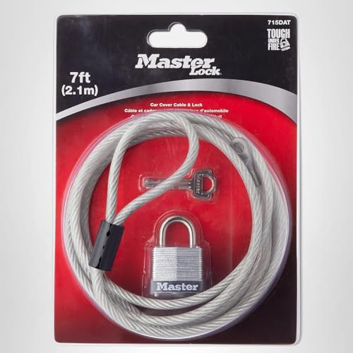 Master Lock 715DAT Braided Steel Car Cover Cable with Laminated Steel Padlock, 7 ft cable and 1-1/8 in. Wide Lock