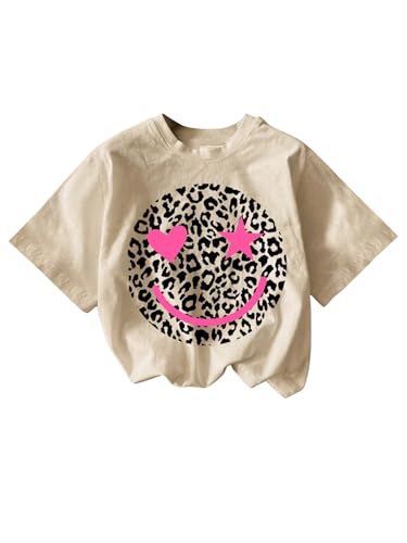 Image of WDIRARA Girl's Leopard Graphic T Shirt Crew Neck Short Sleeve Tee Shirts Cute Tops