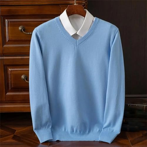 Mens Fall Winter Sweater V-Neck Patchwork Long Sleeves Slim Fit Warm Knitted Pullover3