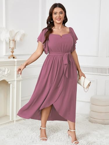 Image of SHESTARR Women's Plus Size Maxi Dress Short Sleeve Square Neck Flowy A Line Wedding Guest Cocktail Long Dress