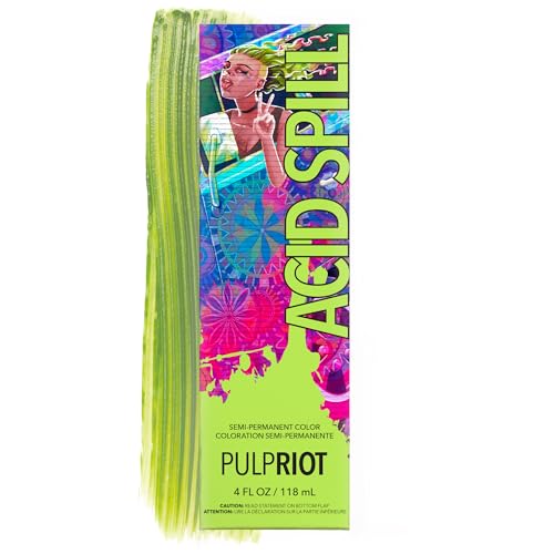 Pulp Riot Semi Permanent Hair Color Acid Spill High Intensity Lemon-Lime Green Long-Lasting Vibrancy Anti-Overworking Formula Vegan Conditioner-Based 4oz Tube