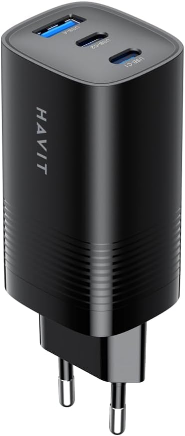 Havit UC20 65W GaN Technology Fast Charging Adapter - 2 Type-C, 1 Usb Input (Macbook And Iphone Compatible)