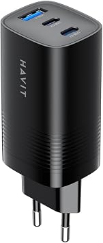Havit UC20 65W GaN Technology Fast Charging Adapter - 2 Type-C, 1 Usb Input (Macbook And Iphone Compatible)