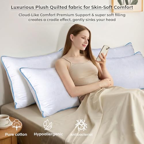 Image of AYKA Premium Microfiber Pillow for Sleeping, Set of 2 | 17x27 Inch Hotel Luxury Bed Pillows | 100% Virgin Fiber Fill, Soft & Fluffy | Neck Support for Side, Back & Stomach Sleepers | White