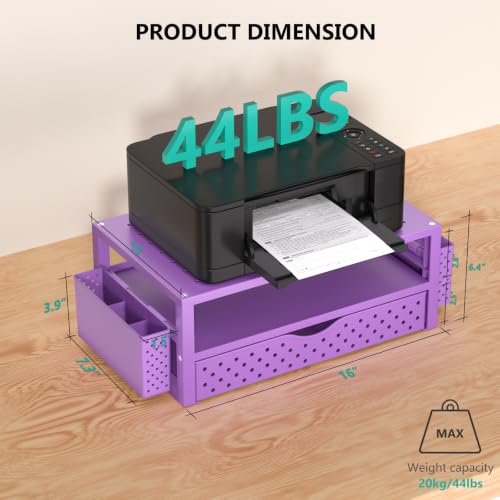 Image of WALI Desk Organizer with Drawer and Pen Holder, 3 Tier Computer Monitor Stand for Home Office Supplies, Laptop Stand Riser for Computer, Laptop, Printer(PTT004-V), 1 Pack, Purple