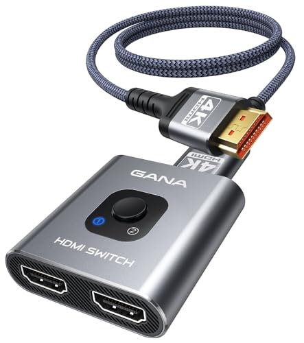 HDMI Switch 4K@60Hz Splitter【with 3FT HDMI Cable】, GANA Aluminum Bidirectional HDMI Switcher 2 in 1 Out, HDMI Hub for 3D,...