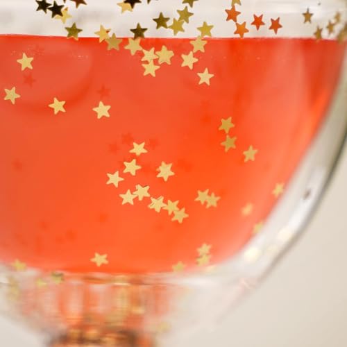Image of Nestasia Glass Set Of 2 Double Wall Goblets | 250Ml, Gold Star-Shaped Sequins, Dishwasher Safe, Stemmed Design, Elegant Drinkware For Wine, Iced Lattes, Brandy & Mocktails