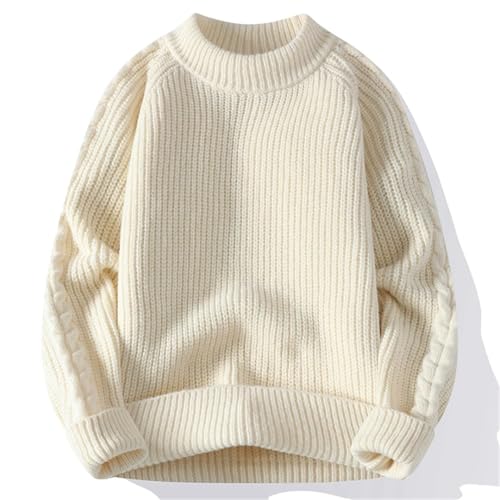 Men Fall Winter Sweater Solid Color Knitted O Neck Loose Casual Knit Sweater Warm Pullovers2
