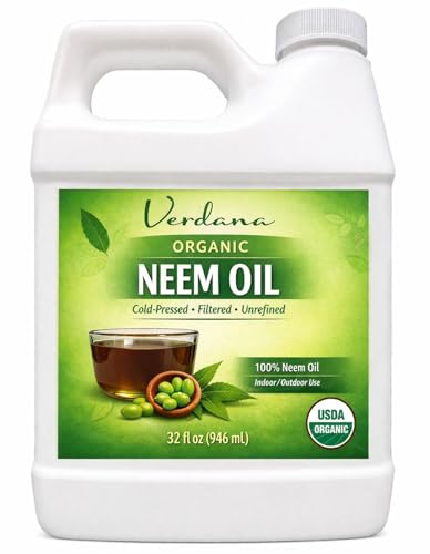 Verdana Organic Neem Oil Cold Pressed 100% Pure Neem Seed Oil Concentrated Multi-Purpose Oil for Skin Hair & Plant Use No Additives - 32 Fl Oz