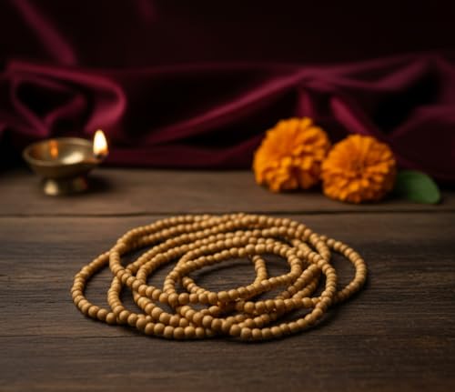 Image of Original Tulsi Kanthi Mala from Vrindavan Dham | Pure Natural Tulsi Wood Beads | ISKCON Style Single Round Spiritual Necklace for Men & Women | Hindu Pooja & Meditation Mala