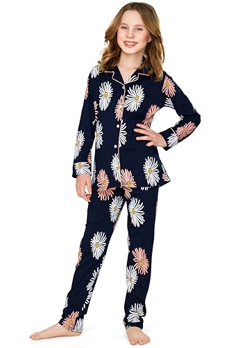 Image of ZEYO Night Suit for Girl's Floral Printed Cotton Night Dress of Shirt and Pajama Set 5538