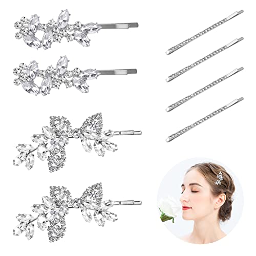 IBEQUEM Lot de 8 barrettes à cheveux en strass avec feuille de mariage, perle en cristal fleur, diamant étincelant, élégant brillant pour mariée et demoiselle d'honneur pour femme et fille (argent) Cover