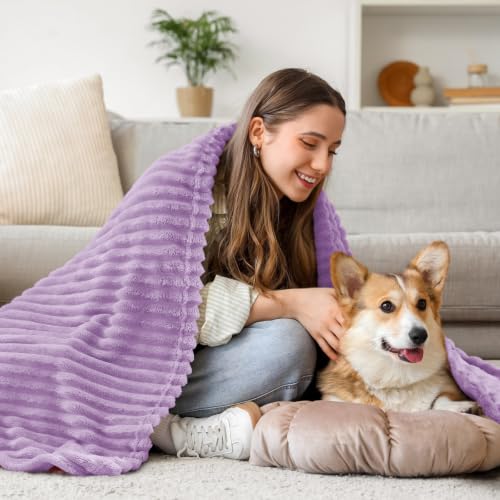 Image of BEDELITE 3D Ribbed Lavender Fleece Throw Blanket for Couch, 50x70 Inch