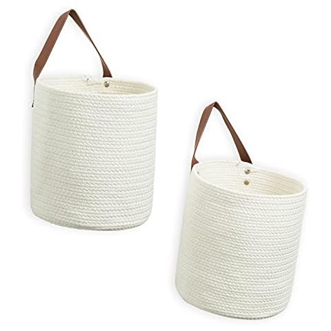 DULLEMELO Rope Hanging Baskets 2 Pack - 7"(D) x 8"(H) Small Woven Wall Storage Basket for Organizing,Hanging Decorative Baskets for Home Bedroom Office Plants (White) Cover