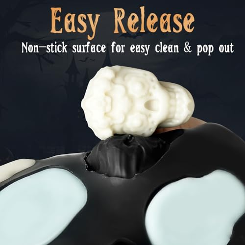 Image of Skull Silicone Molds Halloween 2 Pack 10 Cavity for Chocolate Candy, Freezing Yogurt Wax Melts 3D Tray 5 Head Shapes Food Grade Baking Mould Oven Safe Treat or Trick Kids Homemade DIY Party