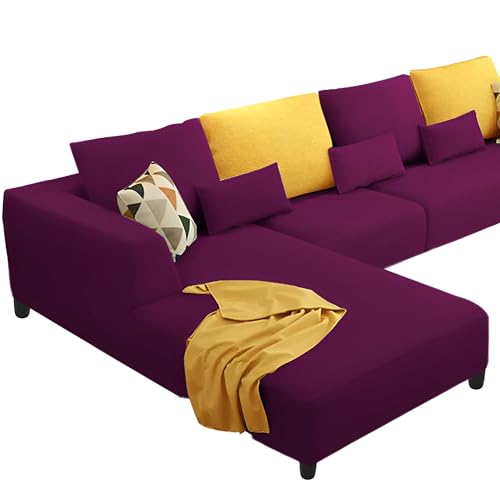 Image of Casaliving Minta LHS 6 Seater L Shape Sofa Set for Living Room (Purple Colour) Velvet Fabric Sofa Set for Living Room