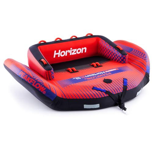 PEAKFLOW Towable Tube,Boat Tube,3 Rider Models,Tubes for Boating,PVC Liner and Full Nylon Cover,EVA Foam Pads and 10 Handles,Swift Connect Rapid Boston Valve, 82x95Inches Inflated,Horizon Series