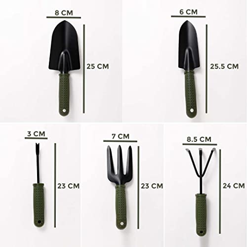 Kuber Industries Garden Tools|Small & Big Hand Trowels|Hand Cultivator|Hand Weeder & Fork Carbon Steel|SJ-5020|Set of 5|Green & Black