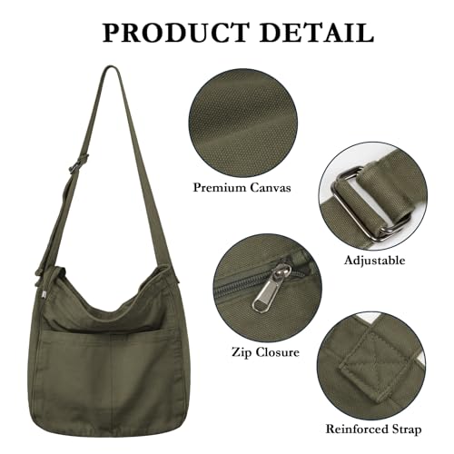 Bolso tote de lona para mujer, grande, verde miniatura 6