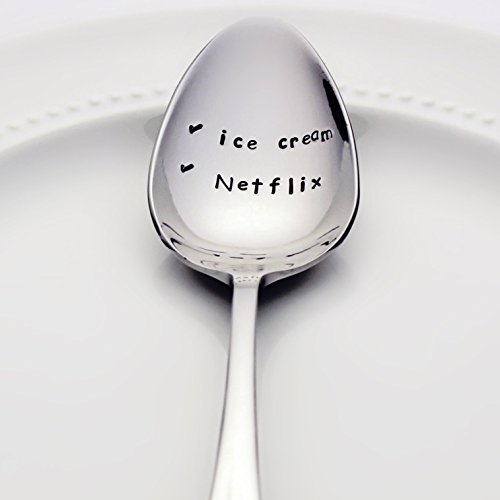 Ice Cream/Netflix - (Option to Personalize with a Name) - Checklist Style Stainless Steel Stamped Spoon | Stamped Silverware | Unique Foodie Gift Idea for Her | Gift for Mom | Gift for Dad