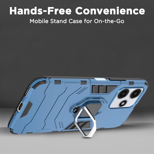 Image of Pikkme Redmi 12 5G Back Cover | D5 Tough Armor Bumper | 360 Protection Case | Ring Holder Stand Case for Redmi 12 5G (Blue)