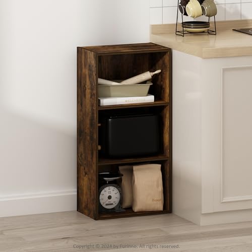 Image of Furinno LUDER Book Shelf, 3-Tier Modern Bookshelf, Open Shelves Bookcase, 9.3 inch x 16 inch x 31.4 inch, for Living Room, Bedroom, Home Office, Amber Pine