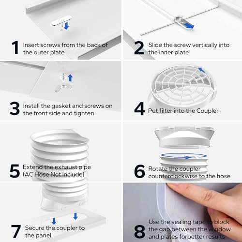 Cestluck Sliding Door Air Conditioner Kit, with 5.9\" Coupler and Bird Guard, 6 Plates Portable Air Conditioner Sliding Door Vent Kit Max Adjustable Length 95 Inch, Suit for 5.9 Inch Exhaust Hose