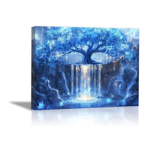 Toile bleu lumineux cascade paillettes pour décorations murales de salle de bain