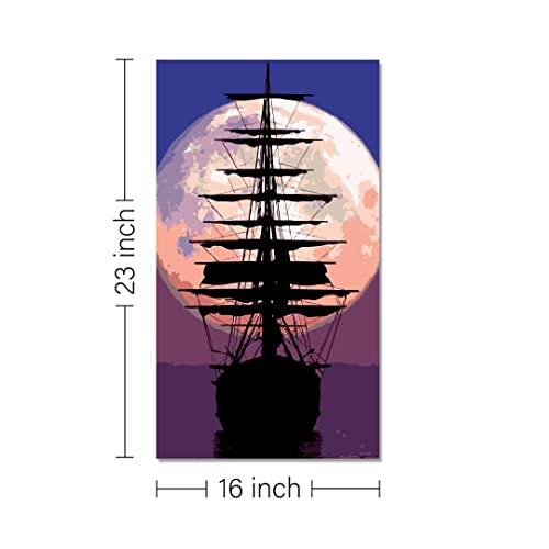Image of RANGOLI 100% Cotton Stretched Canvas Painting 400 GSM, Framed Moonlight Sailing Canvas Abstract Wall Art for Living Room, 3D Paintings for Wall Decor (16 x 23 Inch With Frame)