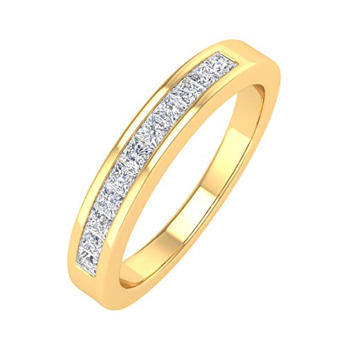 FINEROCK 0.27 Carat Channel Set Diamond Wedding Band Ring in 10K Solid Gold