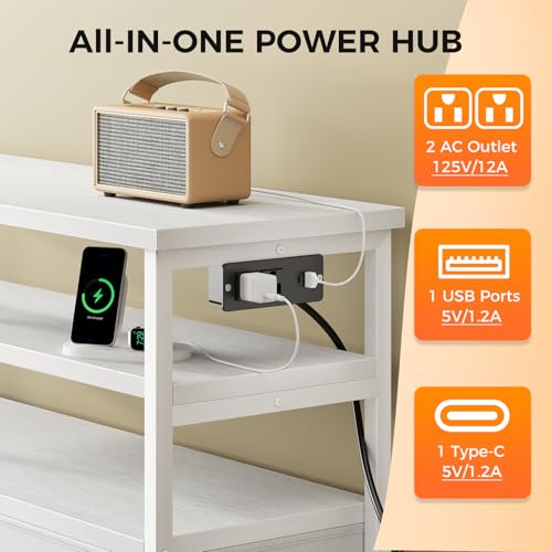 Image of NEWBULIG Dresser TV Stand with 6 Fabric Drawers and 2 Shelves, TV Media Console Table for Up to 45 inch, Entertainment Center with Charging Station for Living Room Bedroom, White