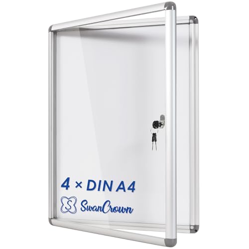 SWANCROWN Schaukasten 4xA4 Abschließbar Magnetisches Whiteboard Rückwand Aushang Aushangkasten für Hausflur, Condominio, Treppenhaus und Restaurant, 67 x 50 cm